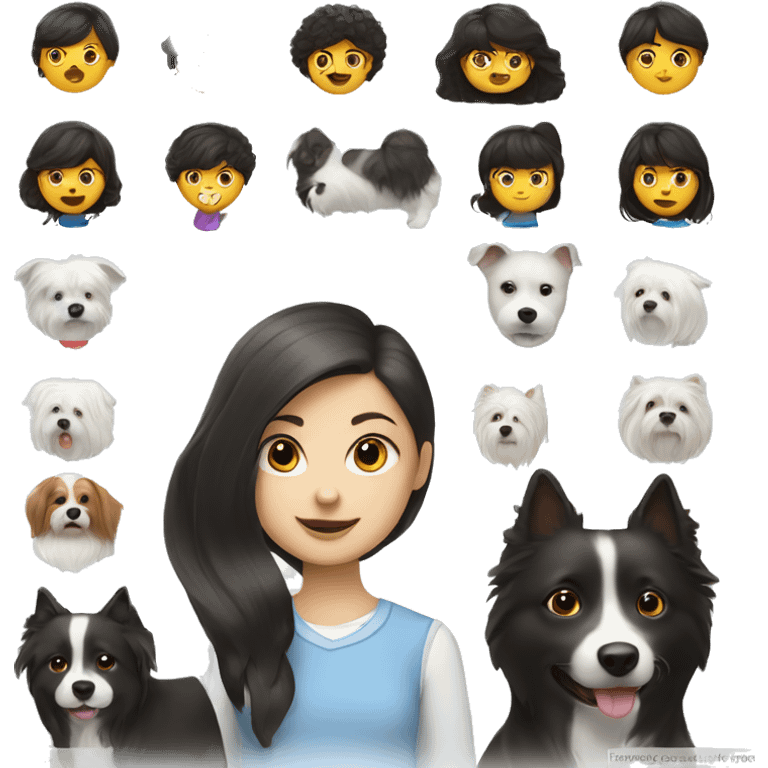 girl with dark hair, child girl with dark hair, white spitz dog emoji