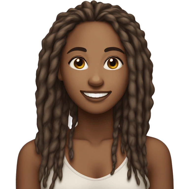 brown skin african american woman 35 years old with skinny long dreadlocks beautiful smile big brown eyes teardrop face shape emoji