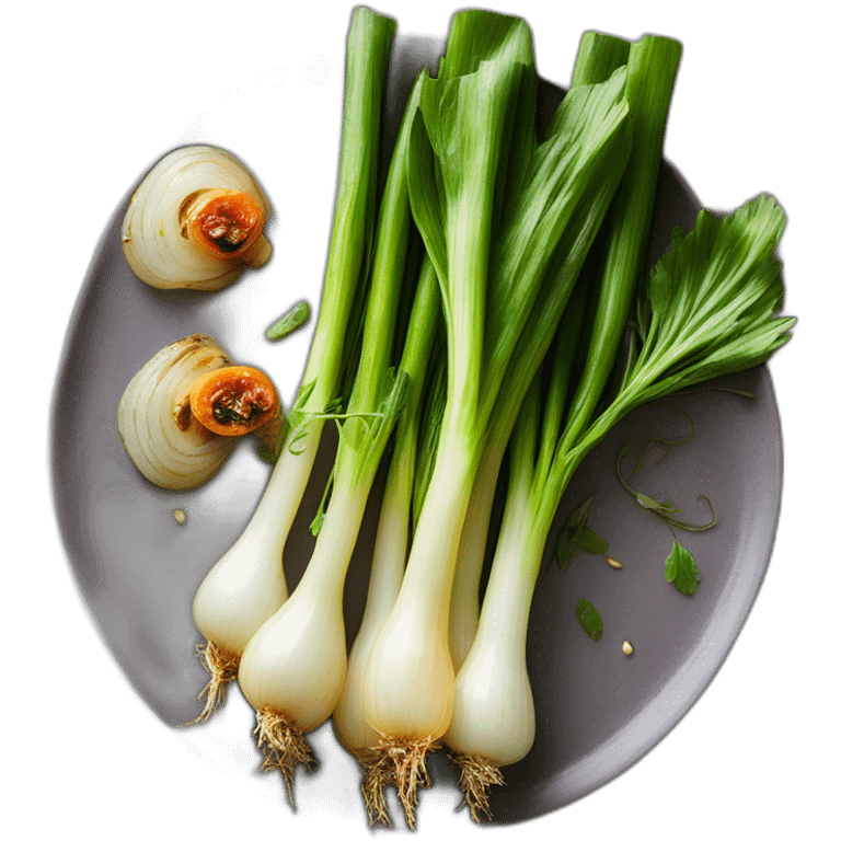 Catalan calçots are grilled tender onions with a smoky, sweet flavor, typically served with a tomato and almond sauce. 🌱🔥🍅😋 emoji