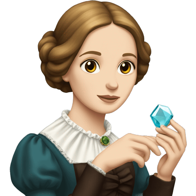 Charlotte Bronte holding a gem in her hand emoji