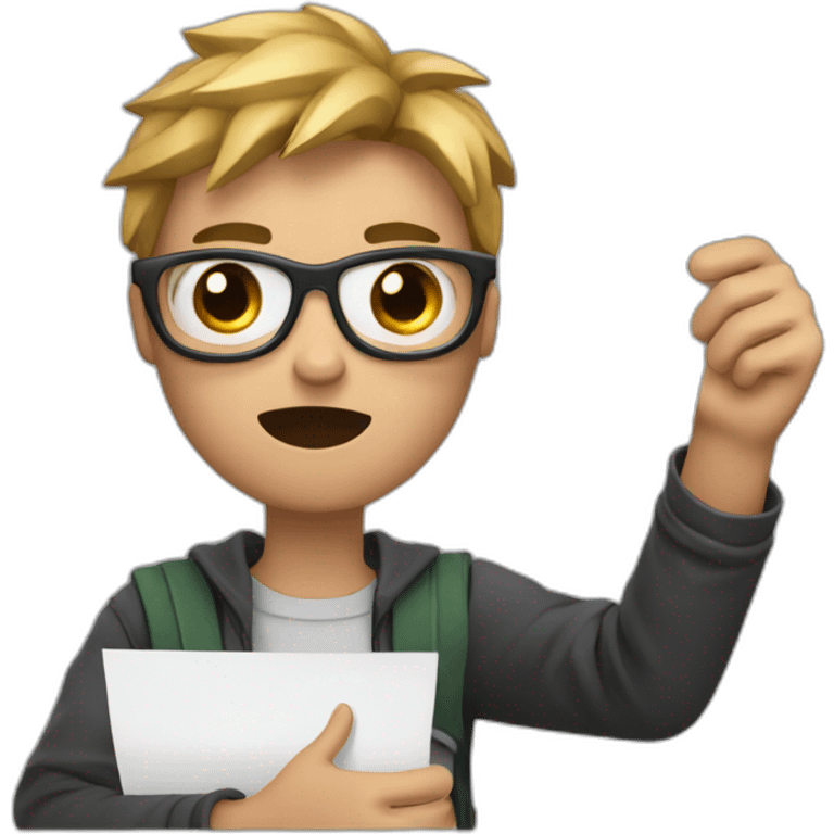 Angry Student holding a small rectangle paper on right side of hand and pencil on left side of the hand emoji