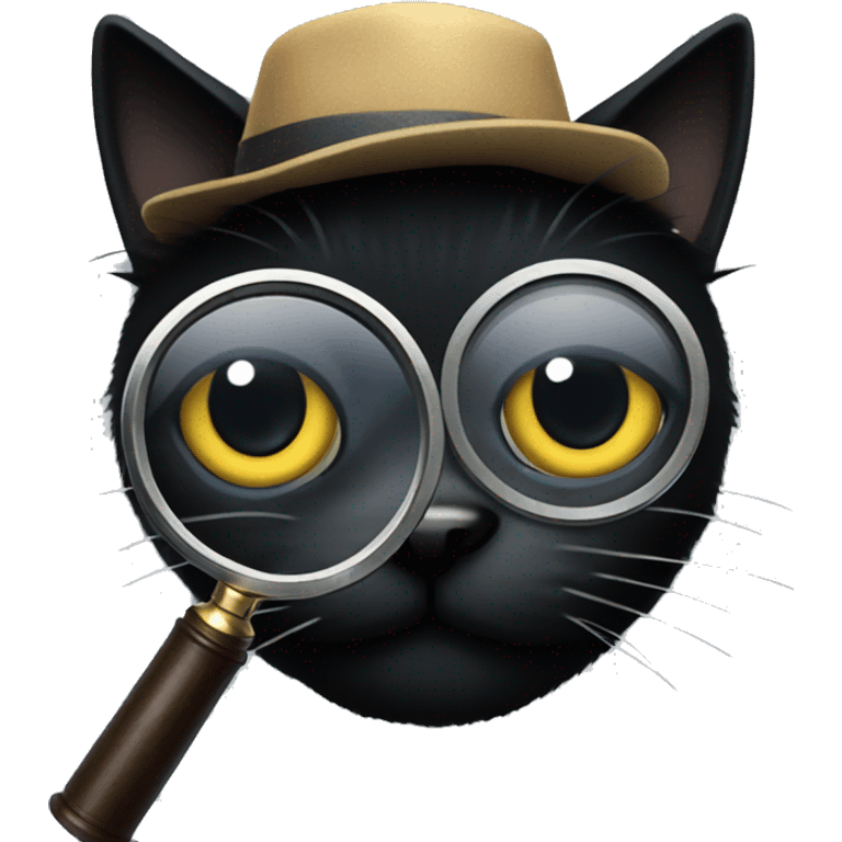 Black cat detective with magnifying glass  emoji