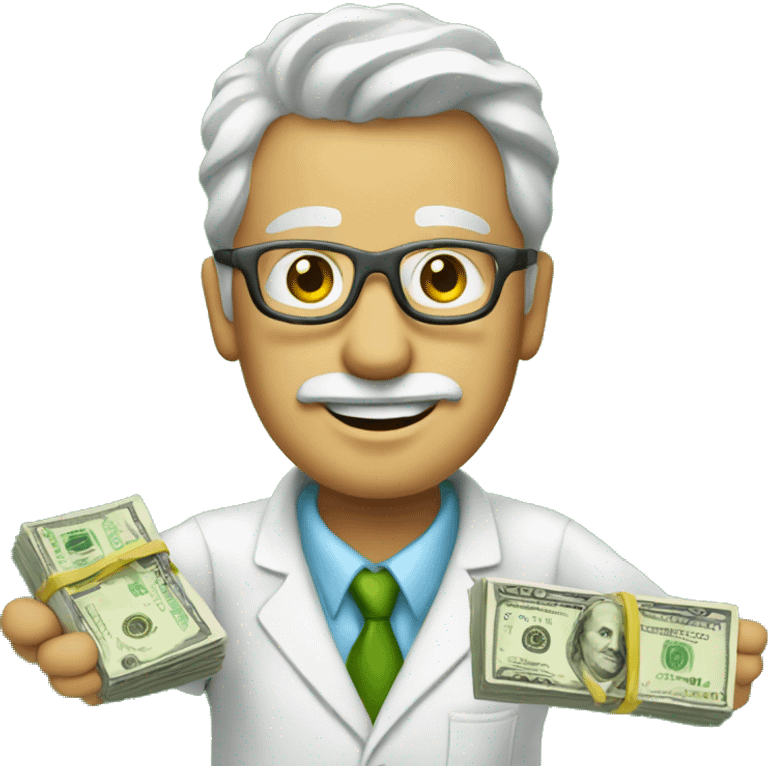 scientist emoji with stack of money bills emoji