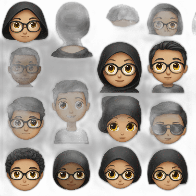 the boy wear glasses with the black shirt and the girl with black hijab emoji