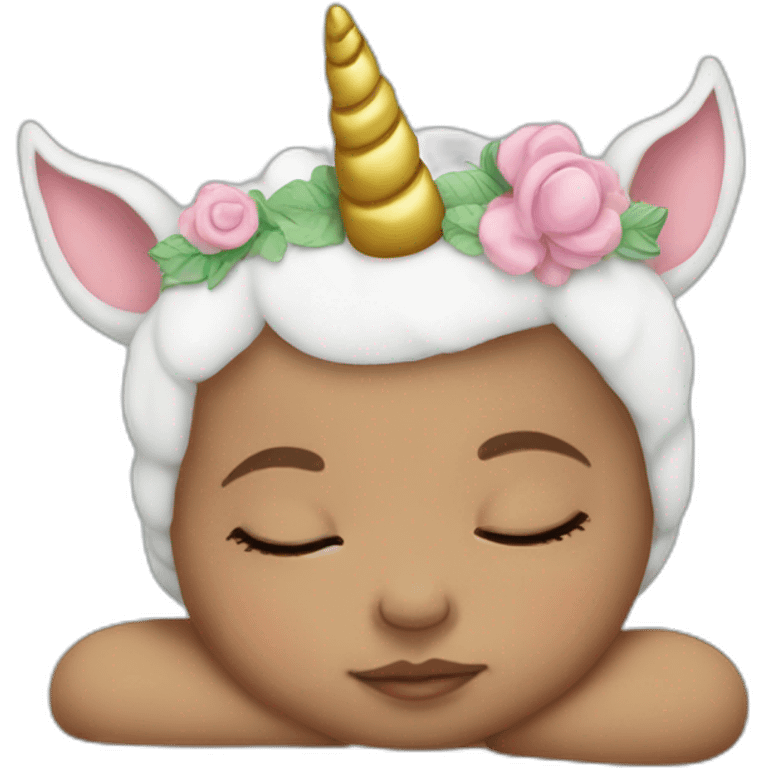 Sleeping white Newborn with unicorn headband emoji