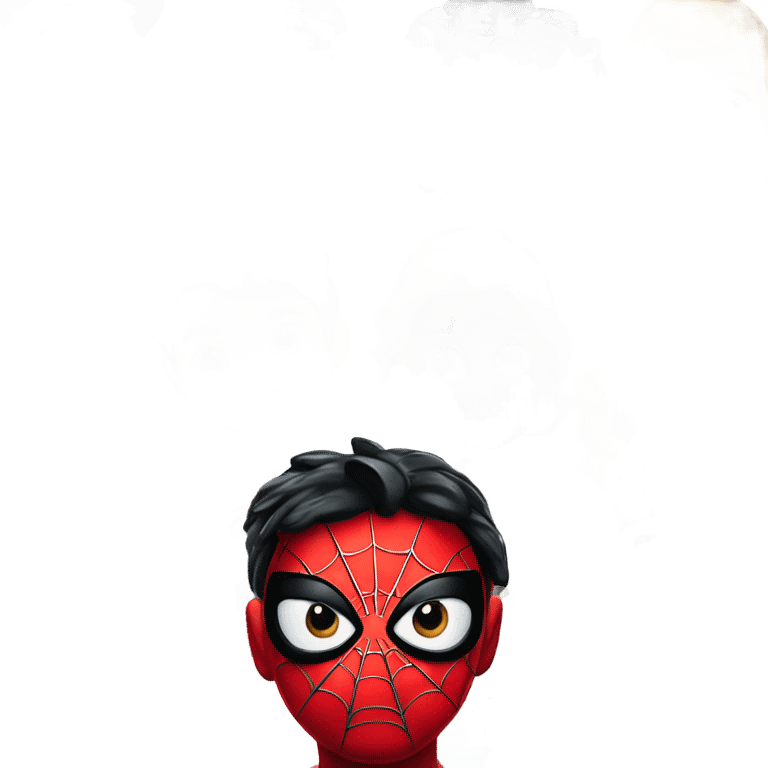 young boy with black hair Spider-Man peeking behind emoji