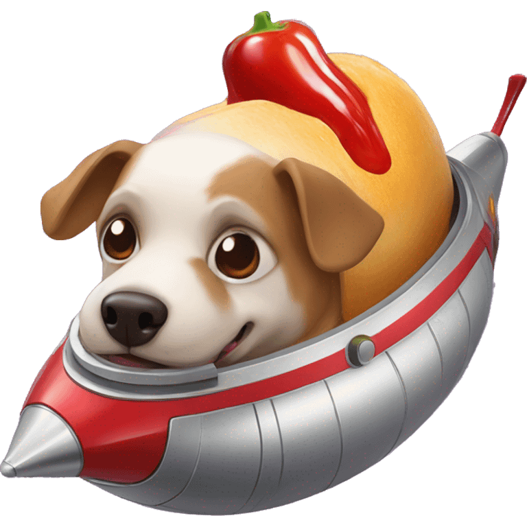 Hogdog with ketchup in a spaceship emoji