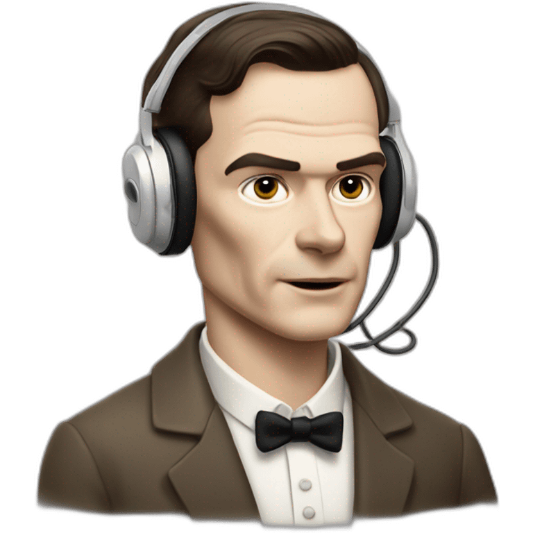 Alan Turing listening to an audiobook using iphone and an airpods emoji