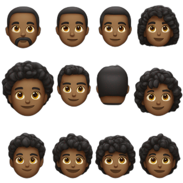 garoto de cabelo preto, pele parda, olhos grandes, boca grande e nariz grande emoji