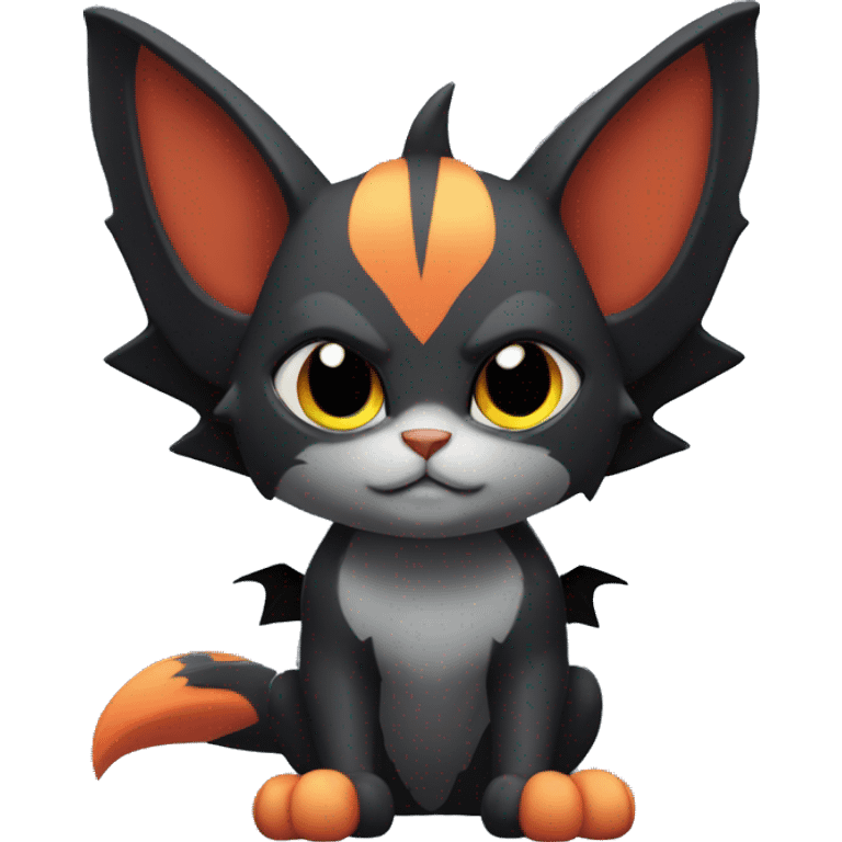 Cool Litten-Nargacuga-Cat with black bat-wing-ears full body emoji