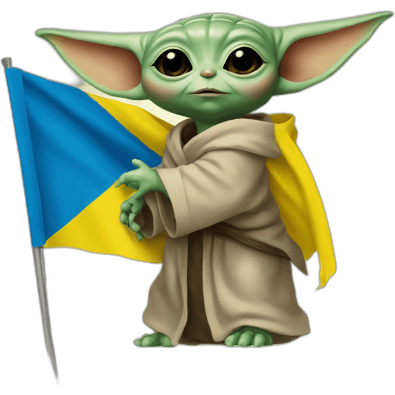 baby yoda holds Ukraine flag emoji