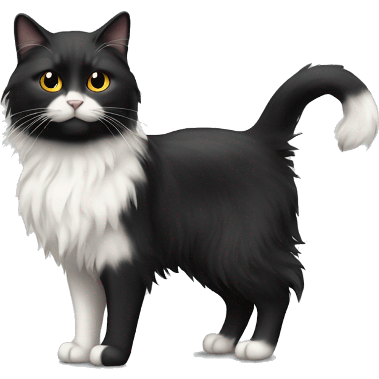 long haired cat half black half white and a black cat standing together emoji