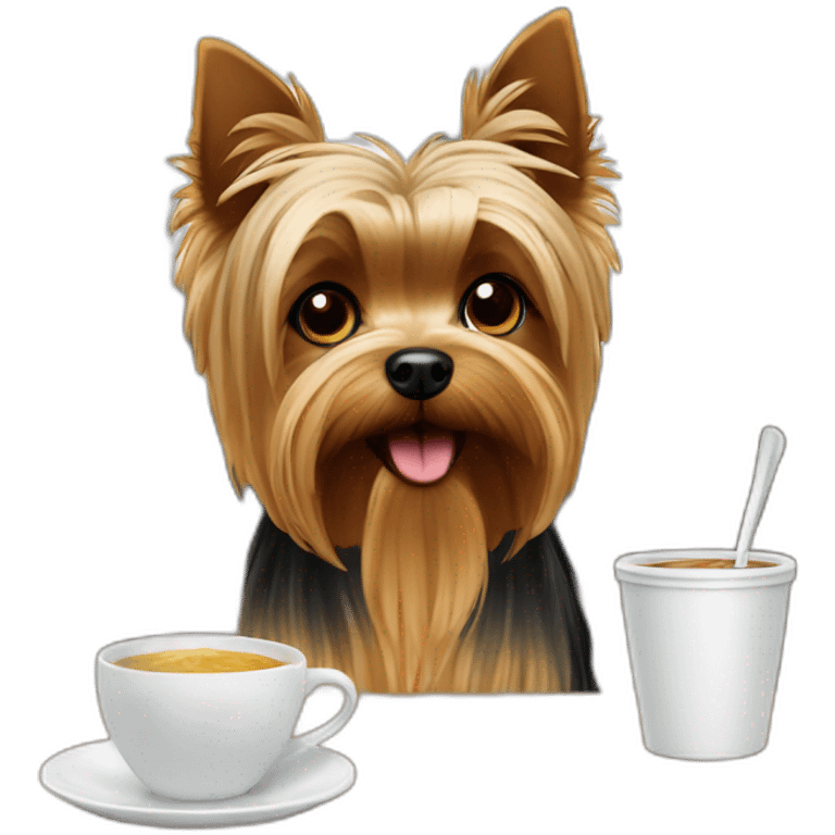 a yorkshire terrier at a table in a cafe emoji