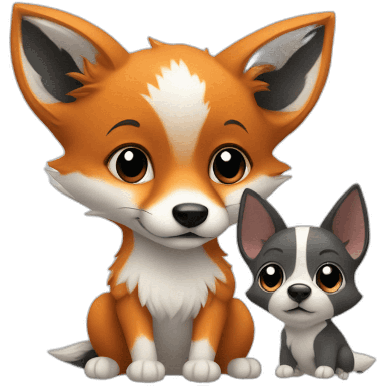 Black and white baby’s head of a fox and a dog emoji