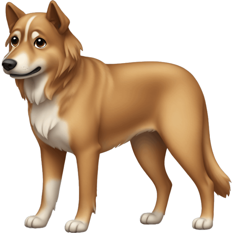 brown Eurasian dog standing. His face and back is full of dark brown spots emoji