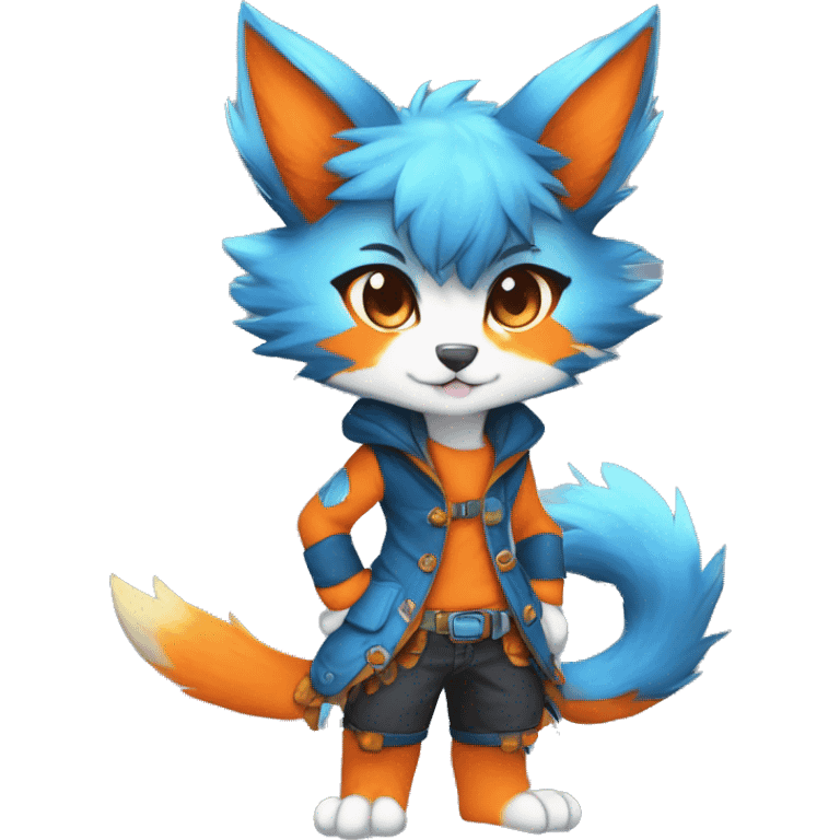 Anthro-Edgy-Cool-Blue-Orange-Contrast-Colors-Fantasy-Fur-Sona-Chibi-Shiny-Fakémon-Hybrid full body emoji