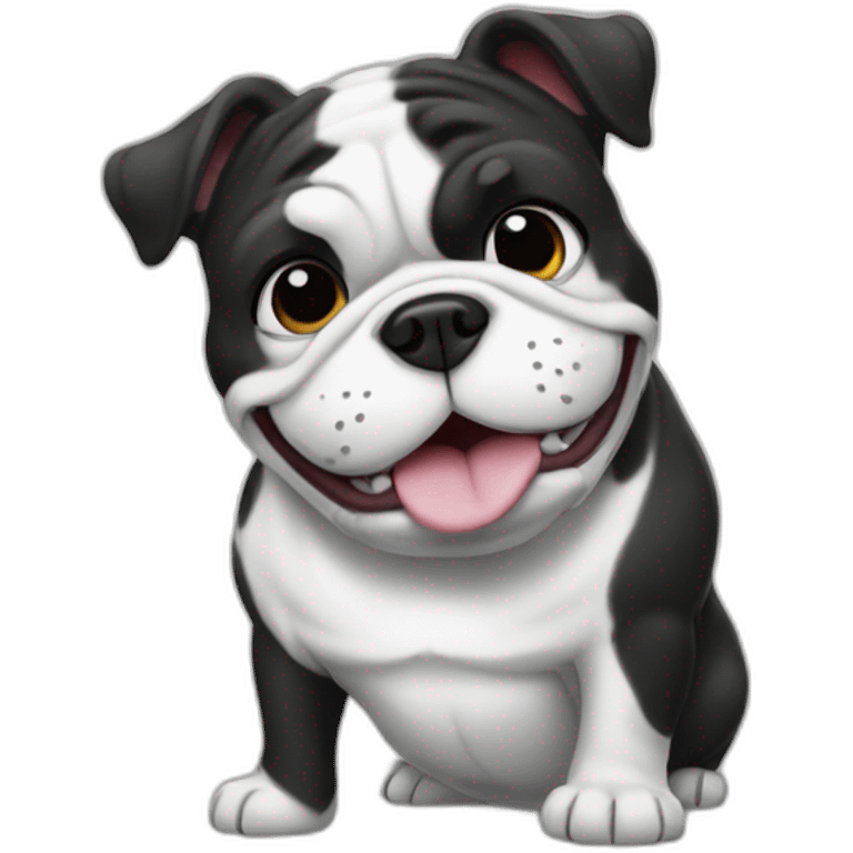 bulldog happy black and white fat emoji