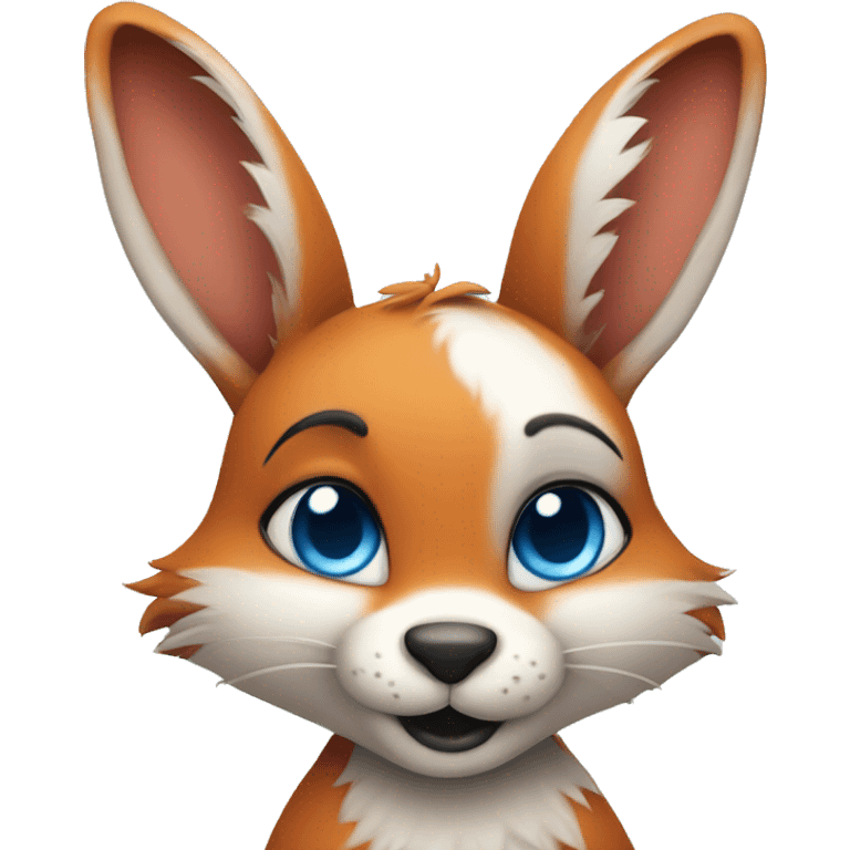 bunny with blue eyes and a fox hugging. The fox has a tattoo on its arm emoji