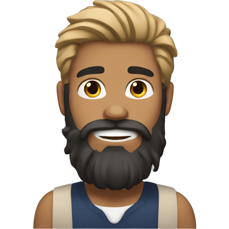 White man with black hair and beard with tan Maine coon cat emoji