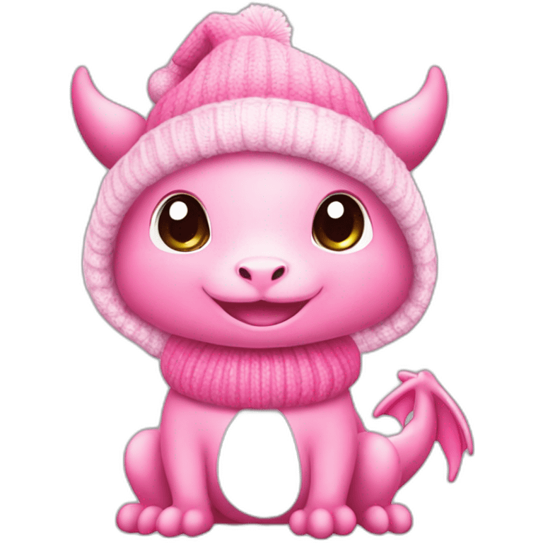 cute, little Pink dragon, in sweater and Christmas hat. adorable happy kawaii style, colorful, clear outline, vector, simple white background, 8k, 3:2 emoji