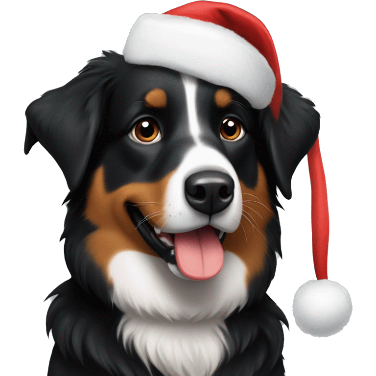 Black Australian Shepard wearing Santa hat emoji