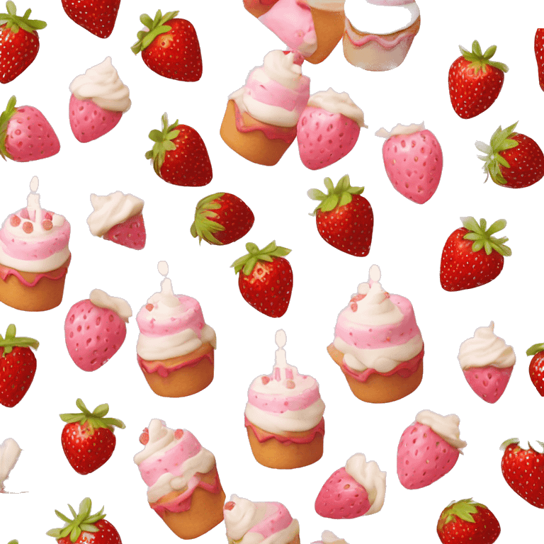 Pink strawberries and cream birthday cake  emoji