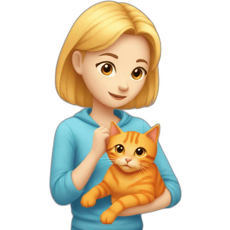 Blond girl petting orange cat emoji