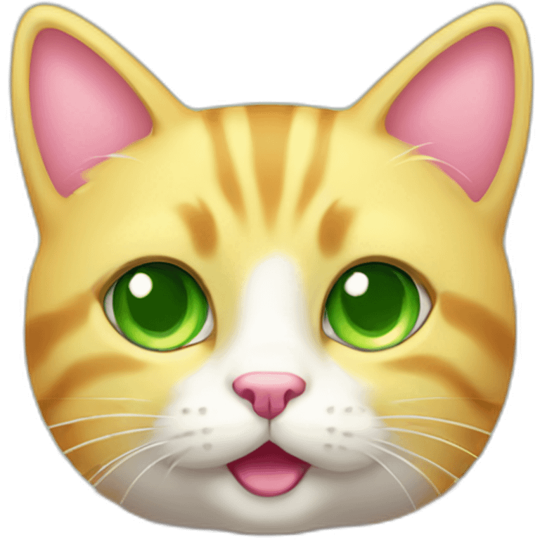 yellow cute cat with green eyes and pink nose emoji