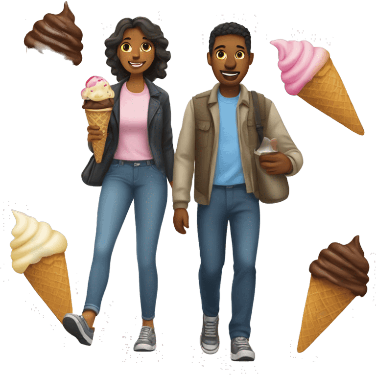 make an emoji that shows a American couple of a woman and a man going for a walk while eating ice cream emoji