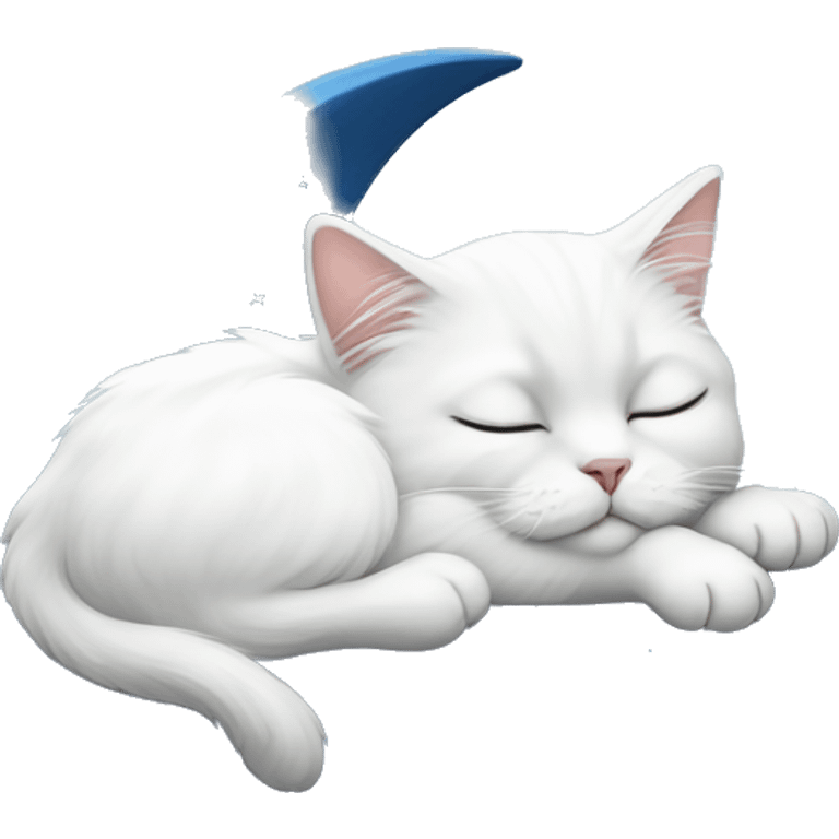 White Persian cat sleeping on blue crescent moon  emoji