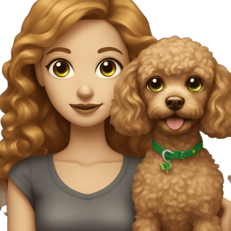 Brown/golden hair girl with green eyes and with a toy poodle emoji