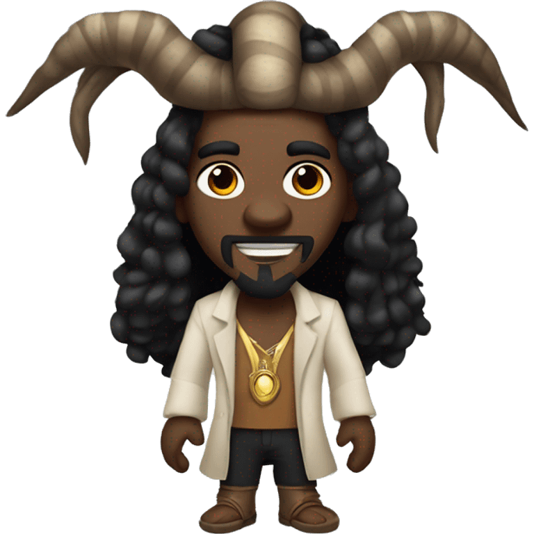 A modern witchdoctor, An African male with pointed ears with long black curly hair emoji