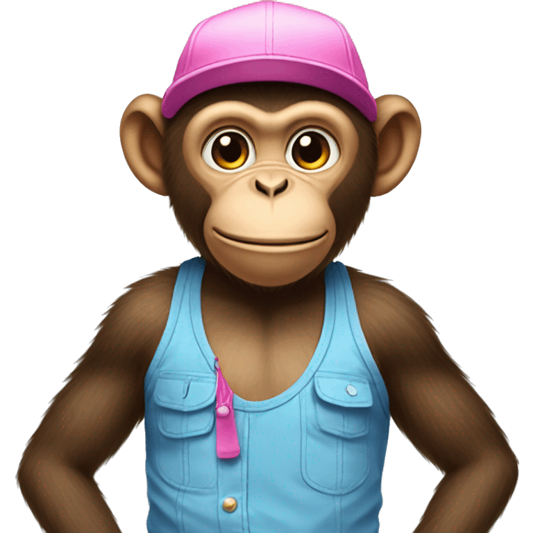 Monkey wearing a pink hat and blue shorts emoji