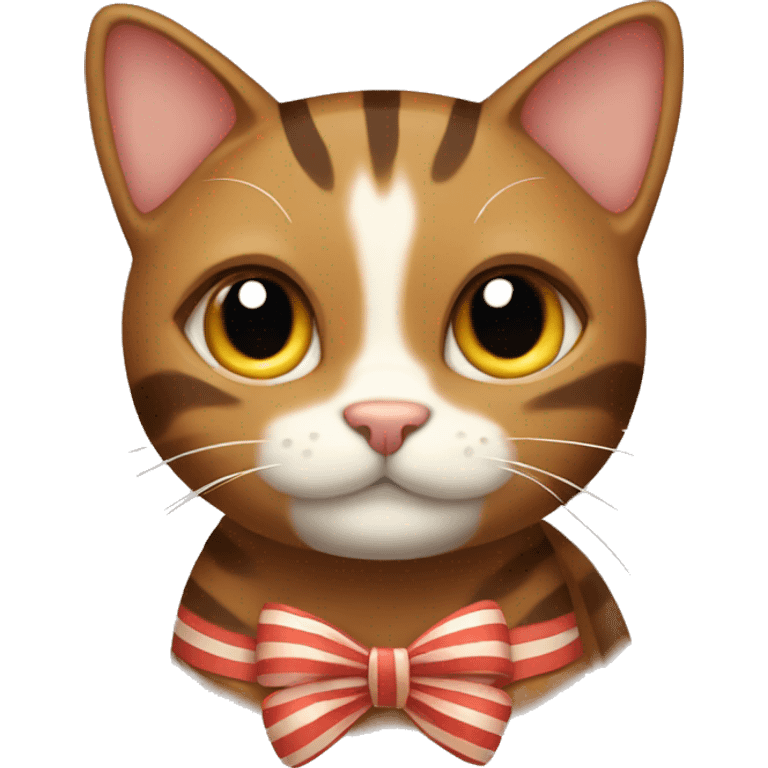 brown cat with stripes with a bow at its ear emoji