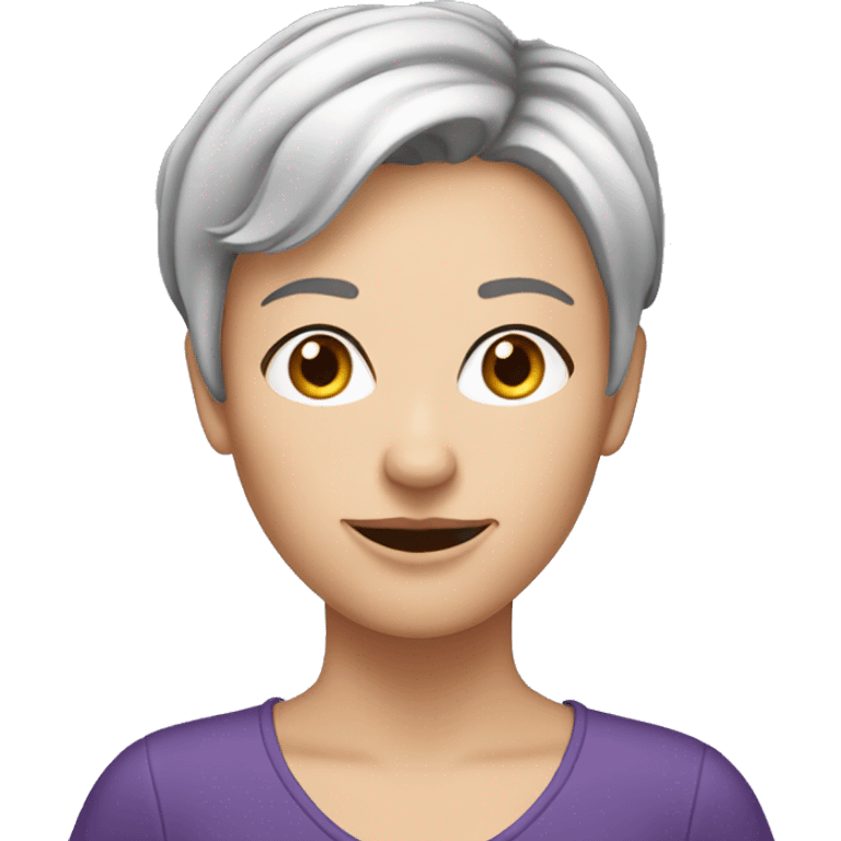 Caucasian, purple short hair, woman, middle-aged, nose ring. emoji