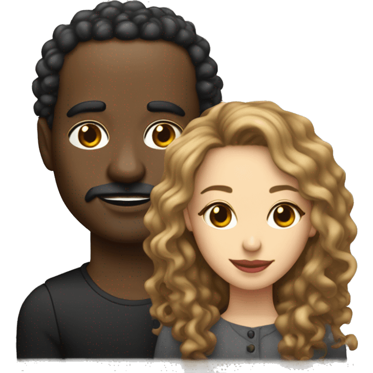 Light skin girl with long curly brown hair with red at the bottom and a black bald man with a bread and mustache emoji