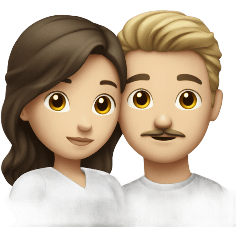 White brunette boy with mustache hugging white brunette girl emoji