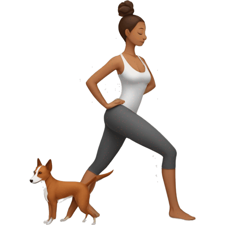 middle ago woman doing yoga with basenji dog emoji