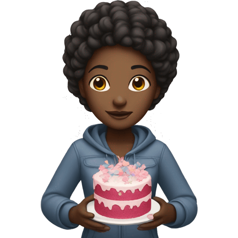 black girl holding cake emoji