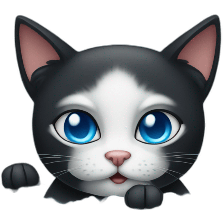 a black cat with blue eyes taking a steam bath emoji