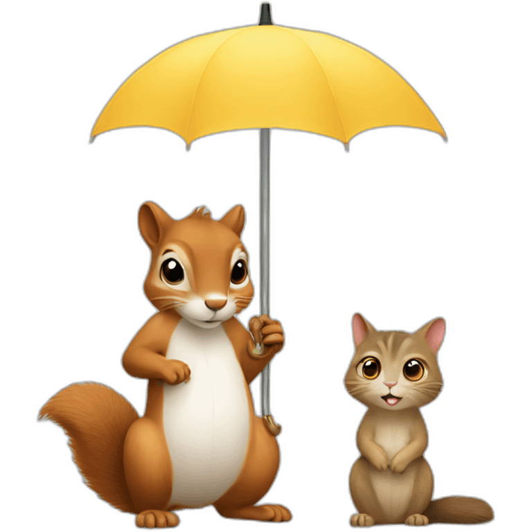 squirrel and cat under an umbrella emoji