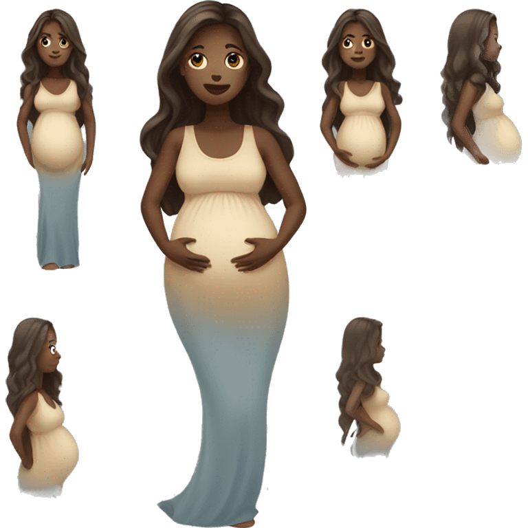 light brown woman with dark skin and long hair pregnant emoji