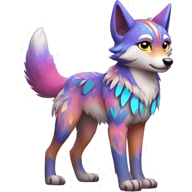 Colorful Shiny Fionbri-Falvie-sparkle-wolf-sona with tribal markings full body emoji