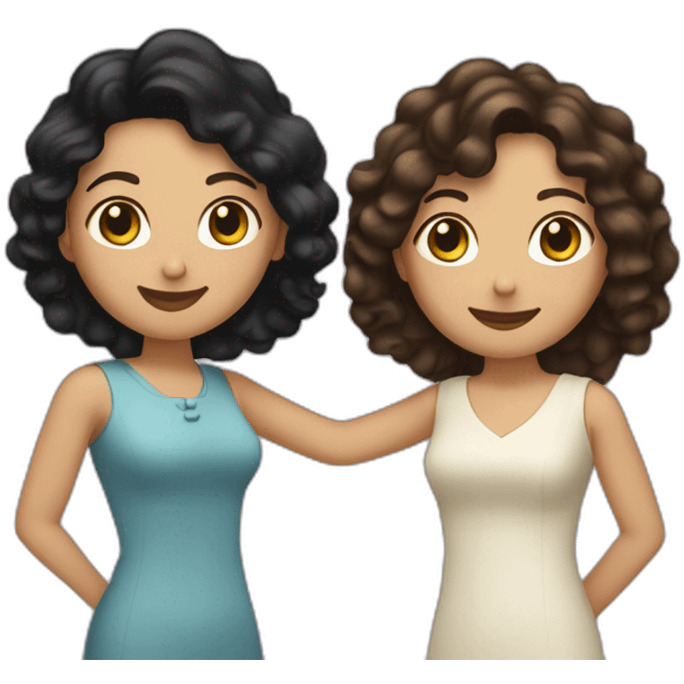 tan mid-sized woman with black curly hair shakes hands with a mid-sized pale woman who has straight brown hair emoji