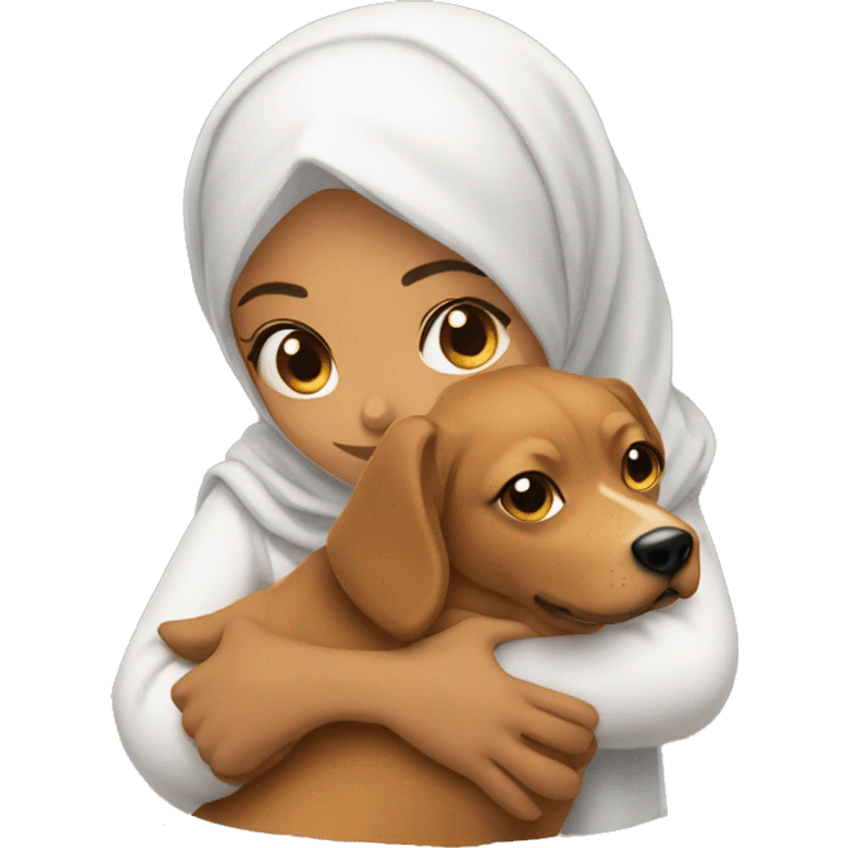 pretty caramel skin woman with hijab hugging a dog emoji