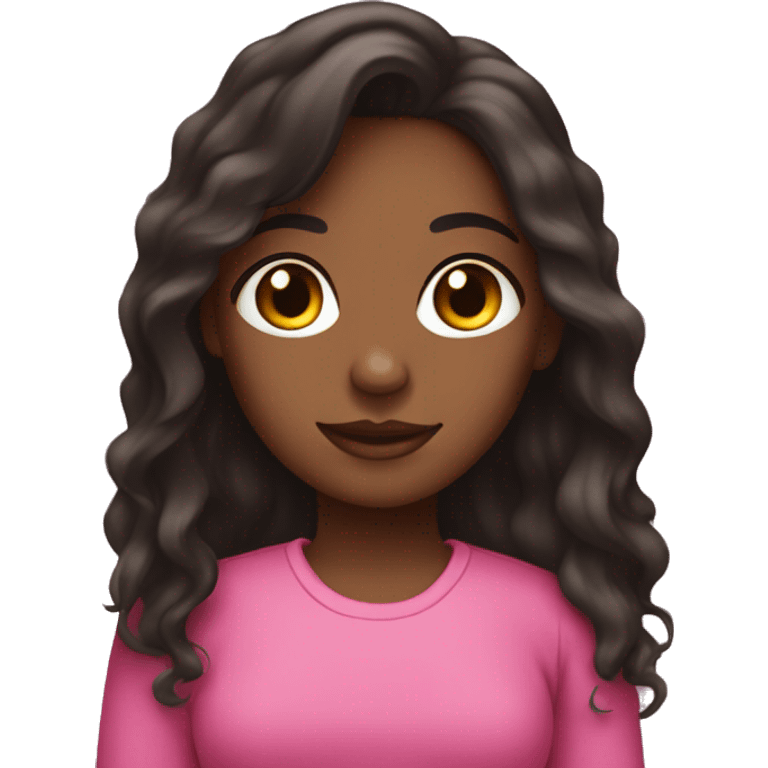 Pretty brown girl with dark long hair in pink emoji