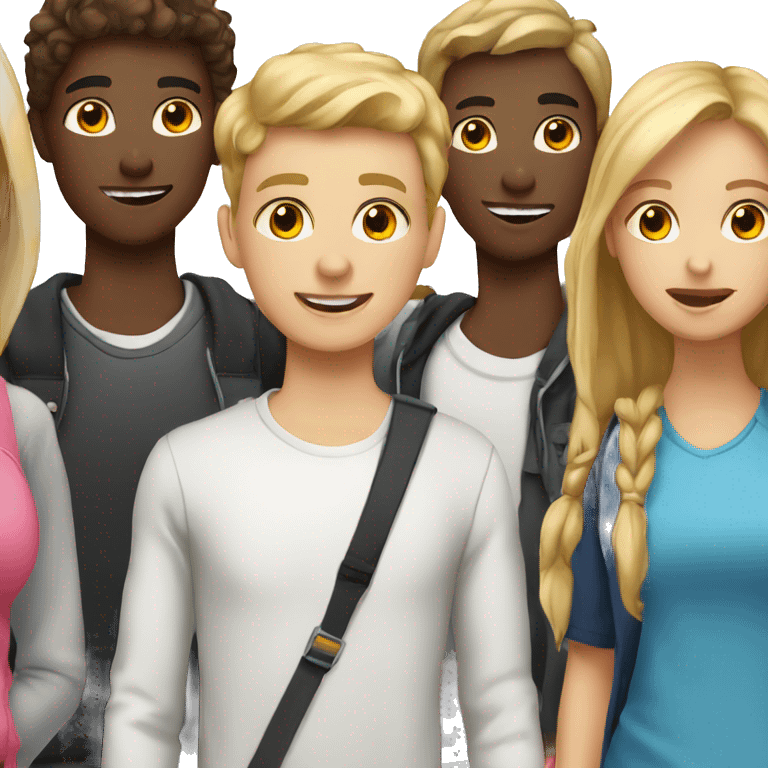 a group of white color teenagers, 2 boys and 6 girls emoji