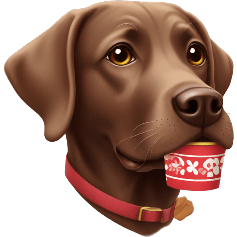 Chocolate lab drinking cocoa emoji