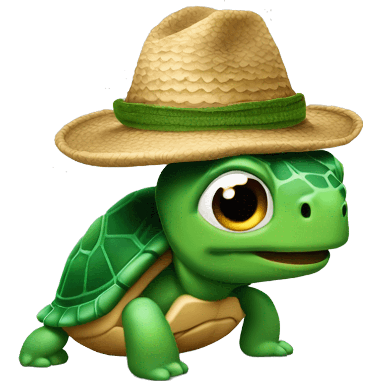 una caca montada en una tortuga con un gorro riéndose  emoji