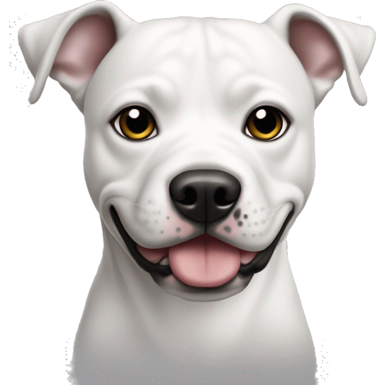 Perro pitbul blanco con mancha negra en el ojo emoji